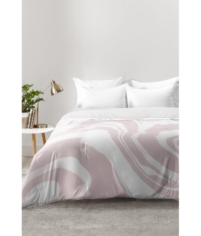 Ensemble d'édredon en marbre, Édredon pour très grand lit + 2 très grandes ta, Rose/blanc