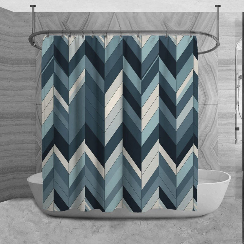 Chevron Shower Curtain Modern Bathroom Decor Blue, L 70 po x H 84 po
