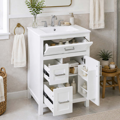 Meuble-lavabo moderne avec lavabo en céramique et rangement à fermeture en douceur