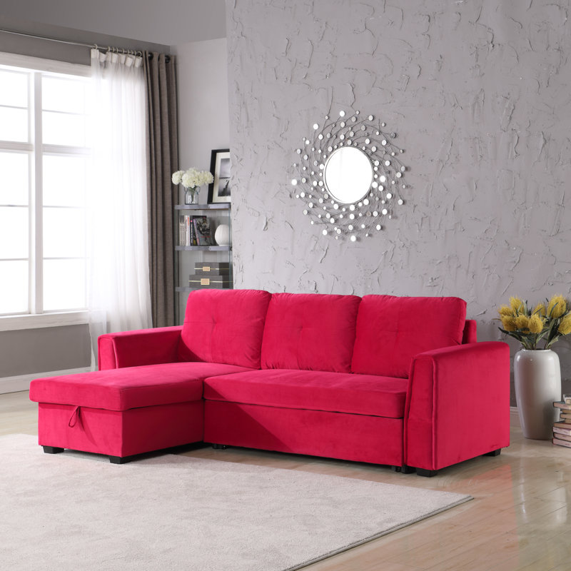 Canapé-lit et chaise longue réversible en velours de 91 po Pancoast, Velours rouge