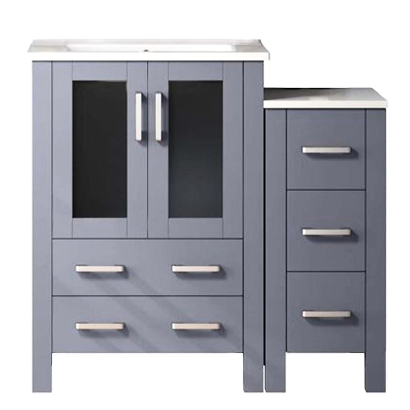 36 po Pour salle de bain avec armoire latérale, miroir 22, tiroirs à fermeture en douceur, teinture et surface durable