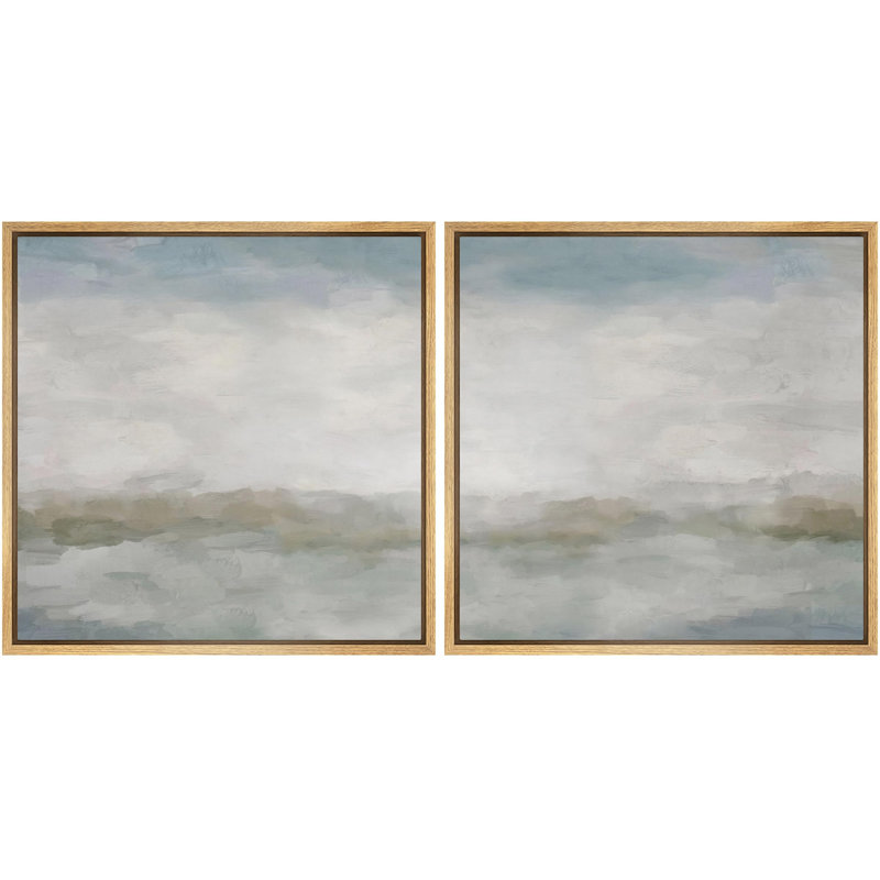 Abstrait paysage serein, paysage, illustrations, art moderne, décor minimaliste relaxant / calme, Cadre flottant blanc