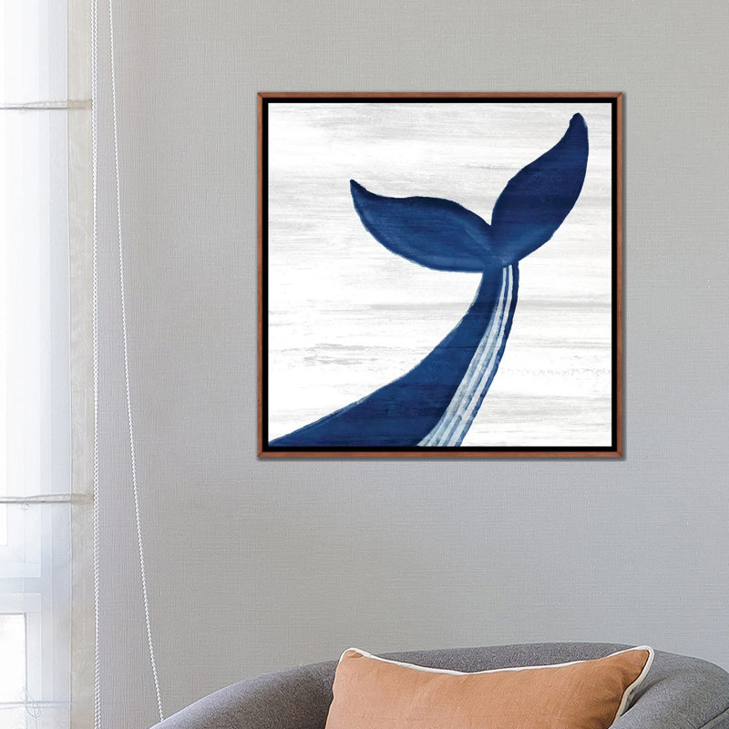 «Whale Tails II» par Ann Bailey - impression d'art graphique, Toile avec cadre en bois brun classique, Aucun mat