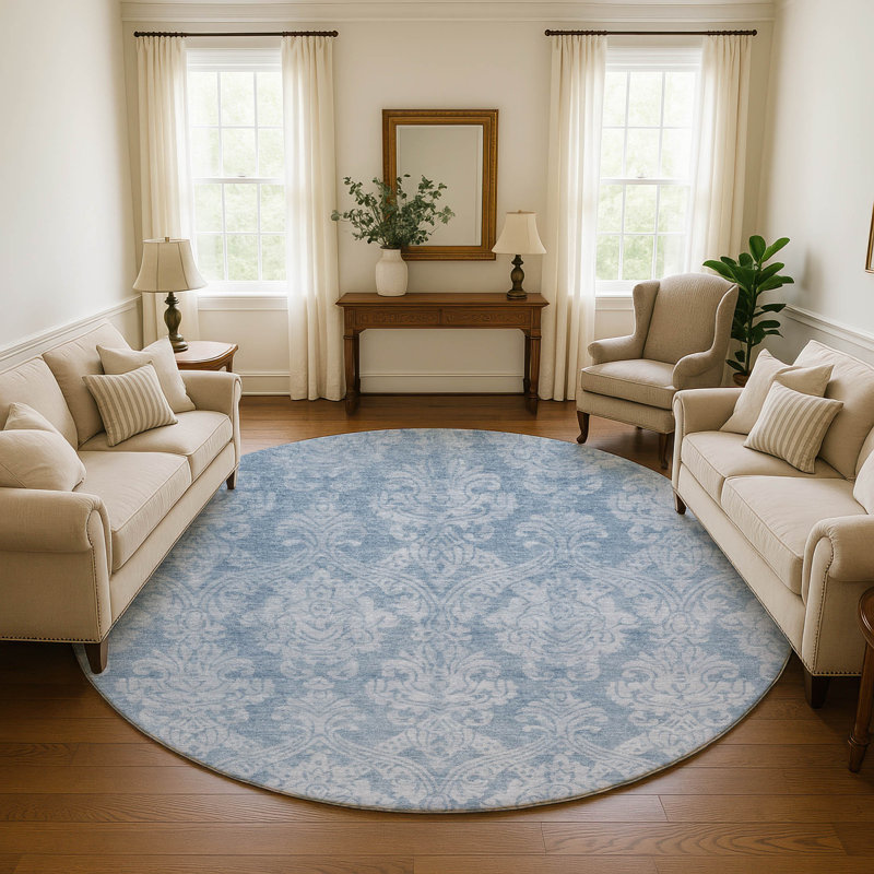 Premium Machine Washable Honig AMF1659 Damask Rug, Round 8'