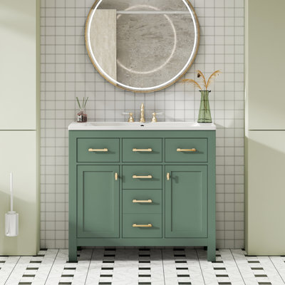 Meuble-lavabo moderne de 36 po, lavabo en céramique, 4 tiroirs, 2 armoires, fermeture en douceur, installation facile 36 po, lavabo pré-percé de style Shaker