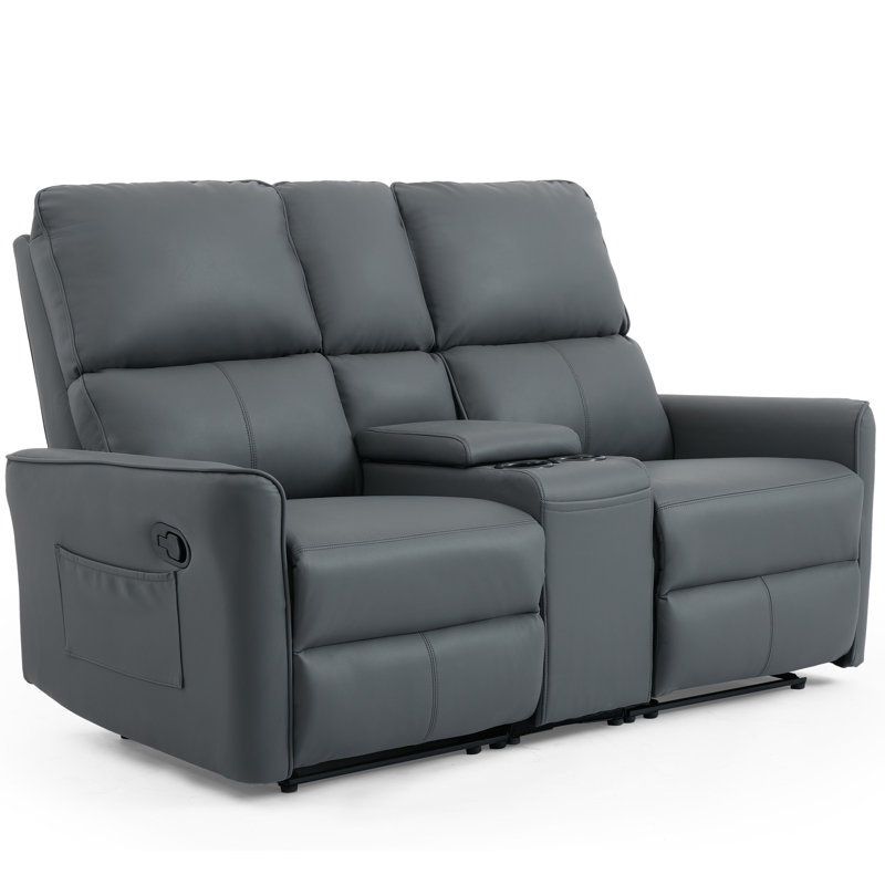Adalai 2 Seater Faux Leather Reclining Sofa, Grey