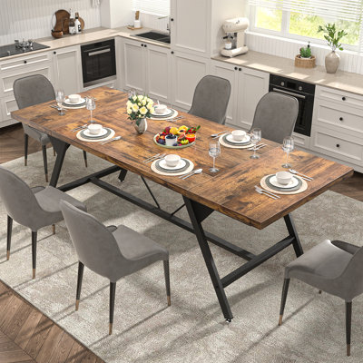 Lelan Farmhouse Dining Table with Heavy Duty Metal Legs for 4-6 People