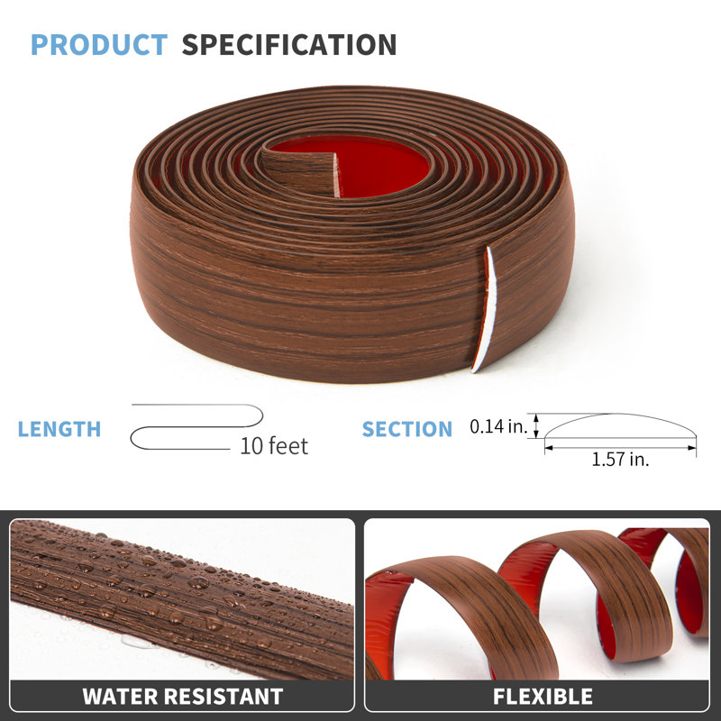 0.14" Thick x 1.57" Wide x 120" Length Self Adhesive Vinyl Strip for Joining Floor Gaps, Carpet Thresholds, Cherry