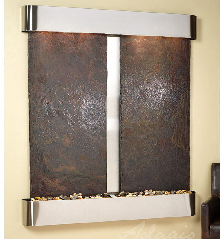 Cottonwood Falls Fountain with Light, Stainless Steel, Square, Rajah (multi-color)