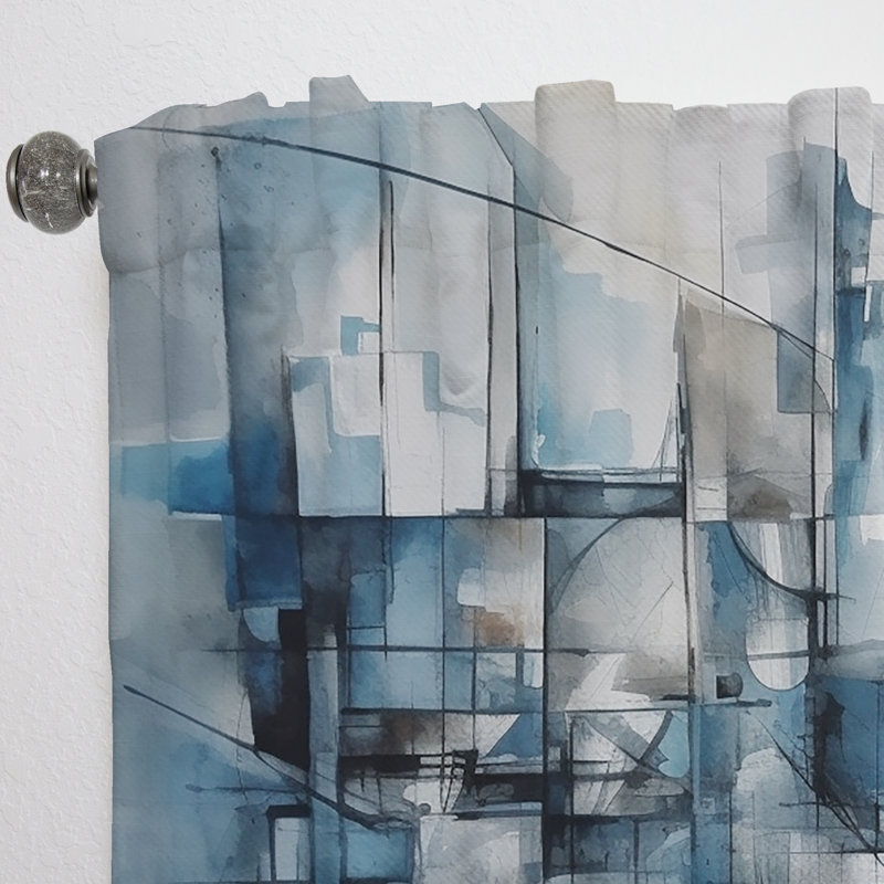 Kayton - Harmonie abstraite bleue de forme IV - Rideau en velours moderne - obscurcissant - 1 panneau, L 52 po x L 120 po
