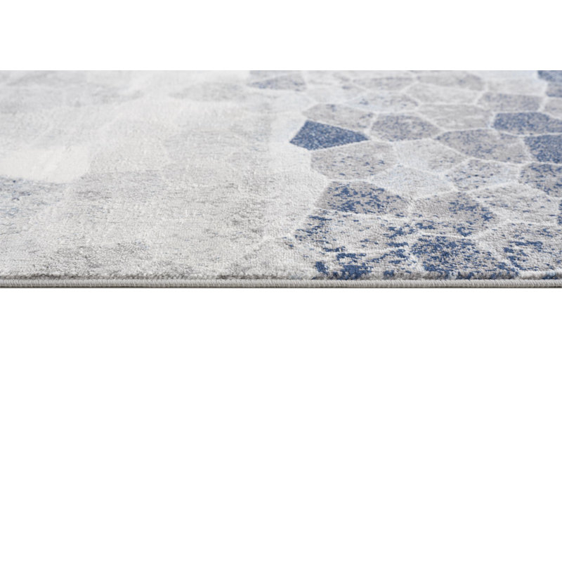 9' Blue Beige And Gray Cobblestone Runner Rug
