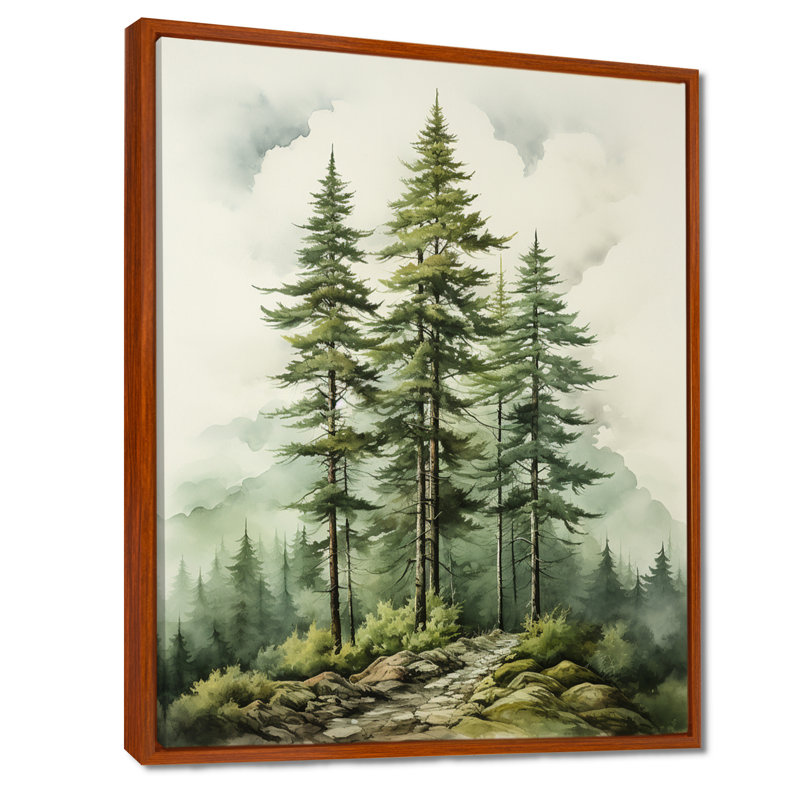 Vert arbre vert Eternal Guardians II - arbre pin, art mural encadré, H 20 po x l 12 po x P 1 po, Cadre flottant brun