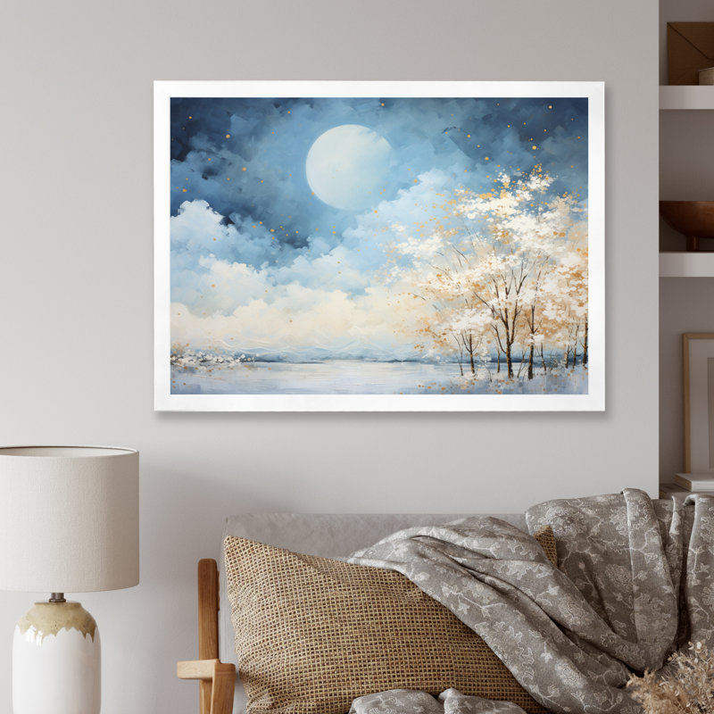 Nuage canopée pointillisme paysage III - impression, Cadre photo blanc, H 12 po x l 20 po x P 1 po