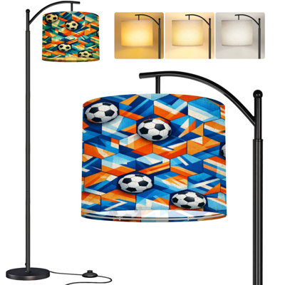  Lampe sur pied à arc Arc-en-ciel ballons de soccer géométriques de couleur bleu-orange, grand lampadaire moderne à DEL, abat-jour réglable en lin, 3 températures de couleur