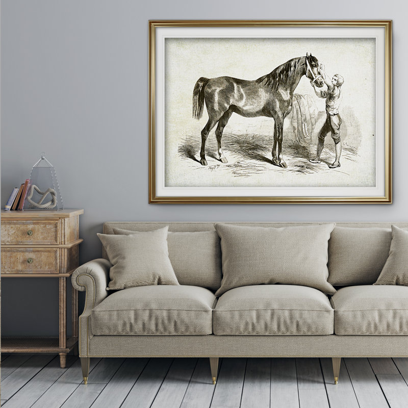 Equine Sketch V - Print on Canvas, Silver Framed, 31" H x 43" W x 1.5" D, White Mat
