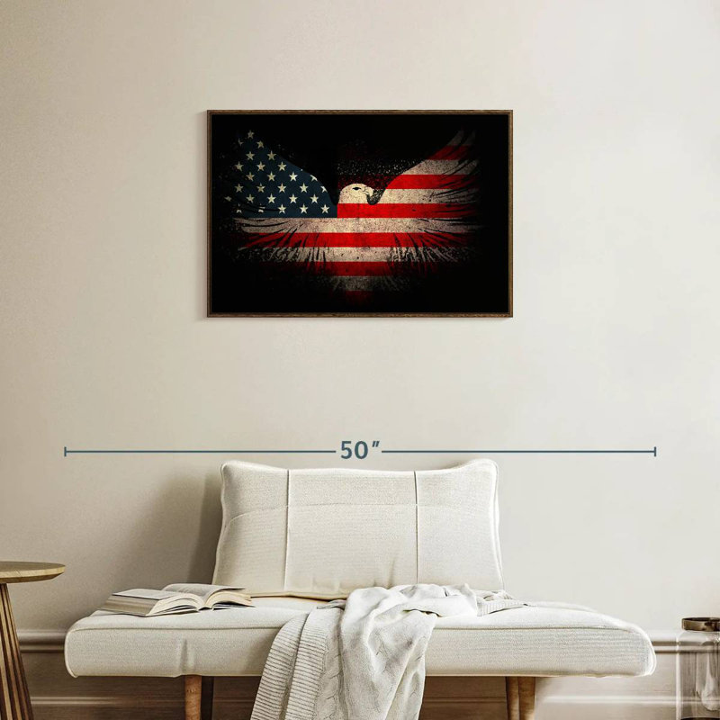 American Eagle And Flag, Floating Frame Walnut, 31" X 21"