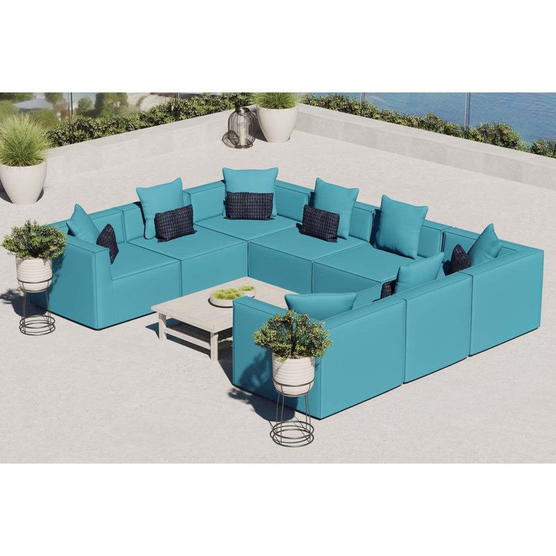 Saybrook Outdoor Patio Upholstered 8-Piece Sectional Sofa, Turquoise
