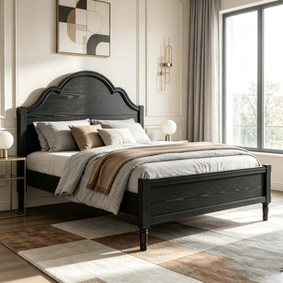 Wood Platform Bed with Arch-Top Headboard