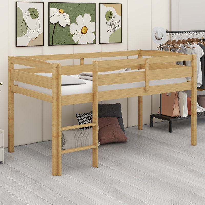 Wood Low Loft Bed With Ladder