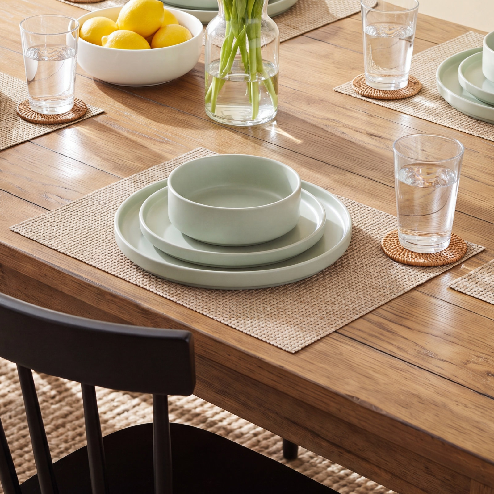 Stackable Stoneware Dinnerware Set, Sage
