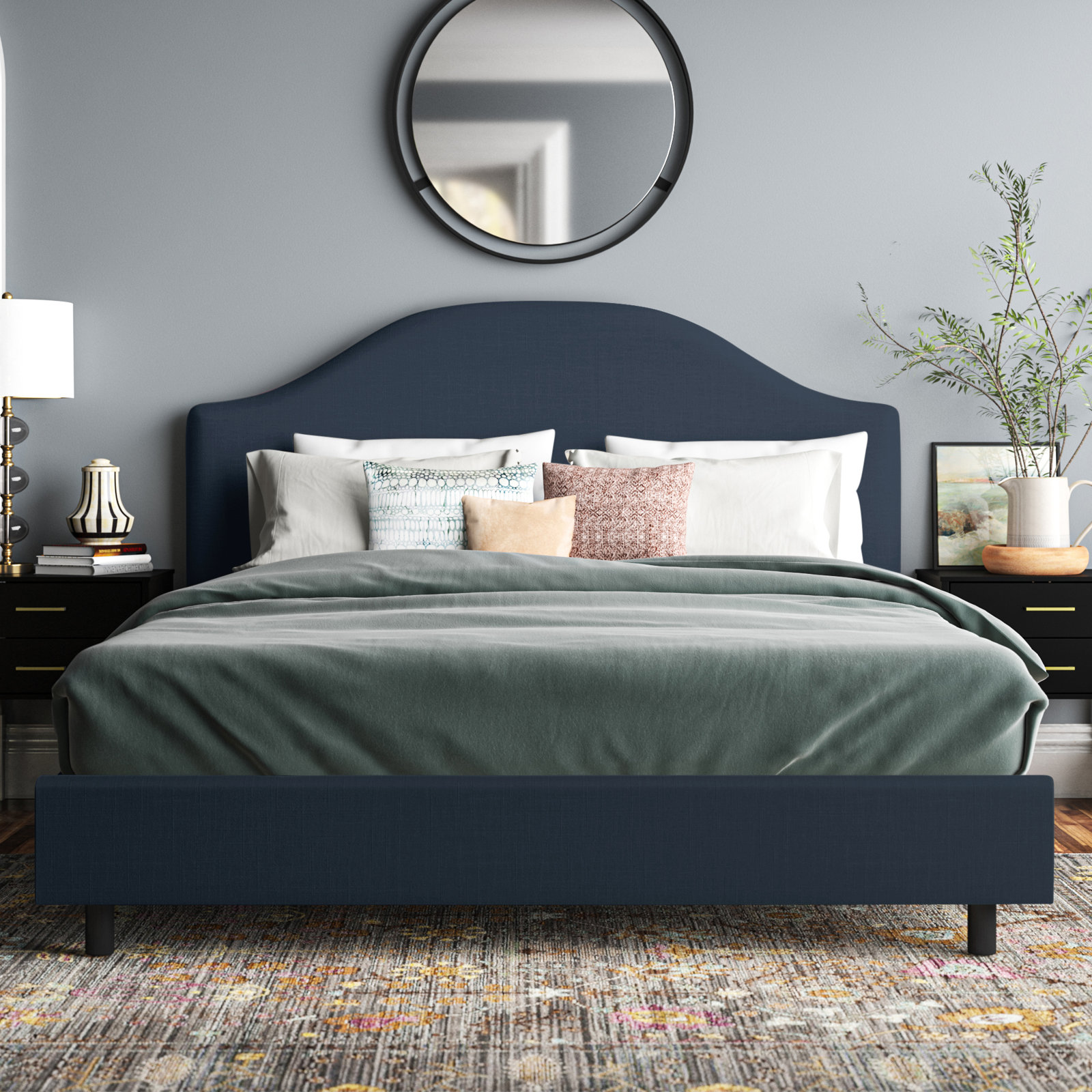 Morris Linen Upholstered Bed, Full, Classic Navy Linen