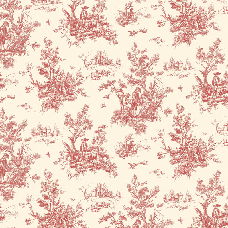 Rouleau de papier peint campagne irlandaise 32,7 pi x 20,5 po Westport, Rouge / crème