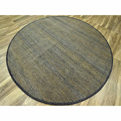 Tapis oriental rond brun foncé en laine pure de 10 pi x 10 pi noué à la main avec motif oxydé et patiné