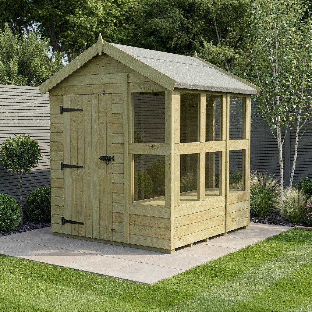Total Sheds 6ft x 6ft Apex Potting Shed - Built-in Two-Tier Bench - Pressure Treated Timber - UK Manufactured