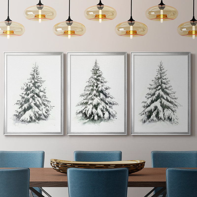 Christmas Holiday Art VI - Toile tendue avec châssis sur mesure - 3 pièces, H 30 po x l 63 po, Argent argent