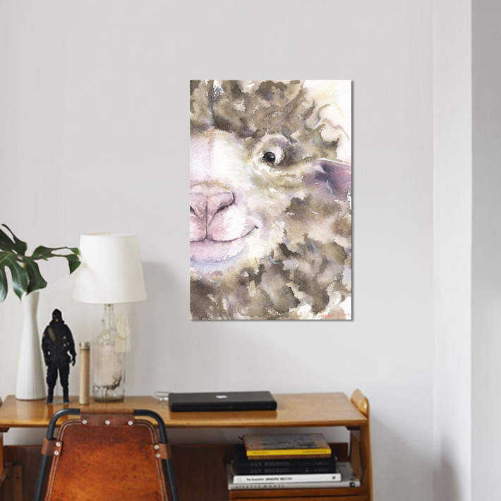 «Sheep» par George Dyachenko - reproduction sur toile, H 32 po x l 24 po x P 1 po, Papier d'art encadré noir, Blanc