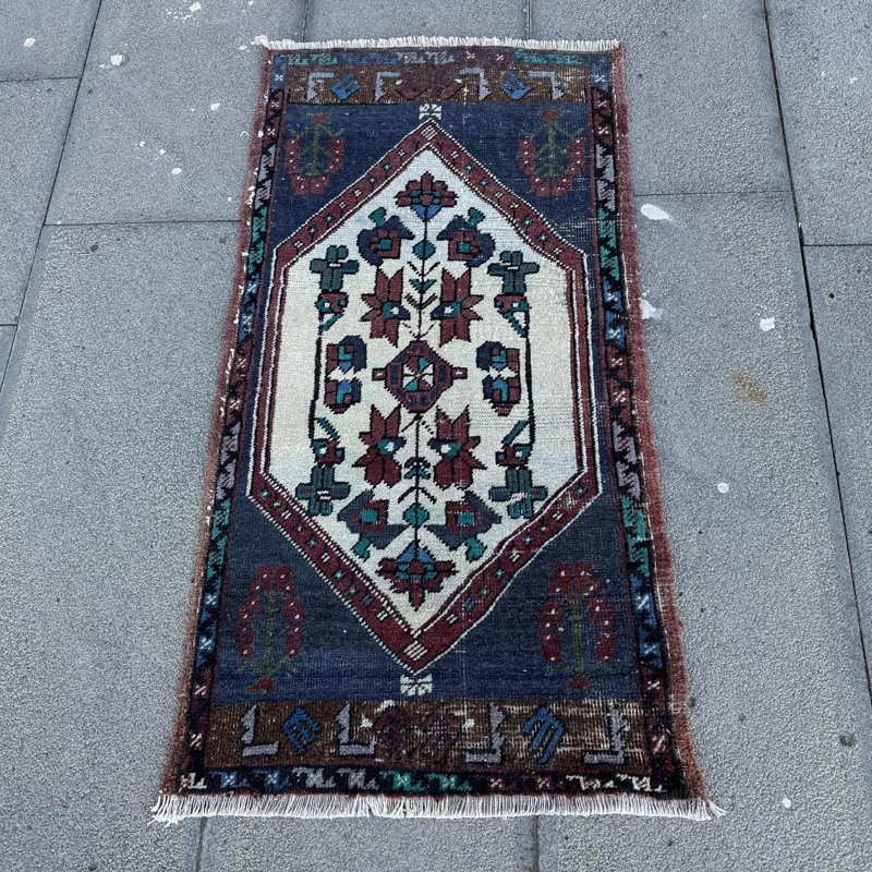 Tapis de bain turc rétro bleu Oushak
