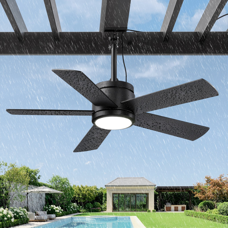 Ventilateur de plafond imperméable intérieur / extérieur noir moderne 42 po Cissline avec lumière DEL et télécommande pour patio / pergola / pavillon de jardin