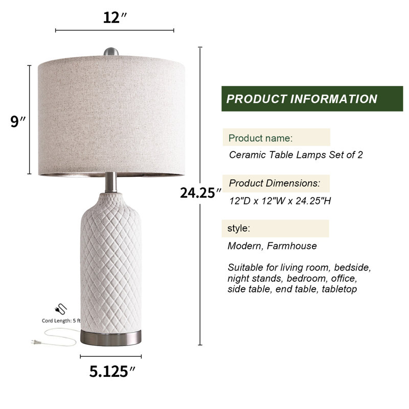 Lampe de table 24 po moderne en céramique blanche, idéale pour les couloirs, les salons, les chambres et les bureaux