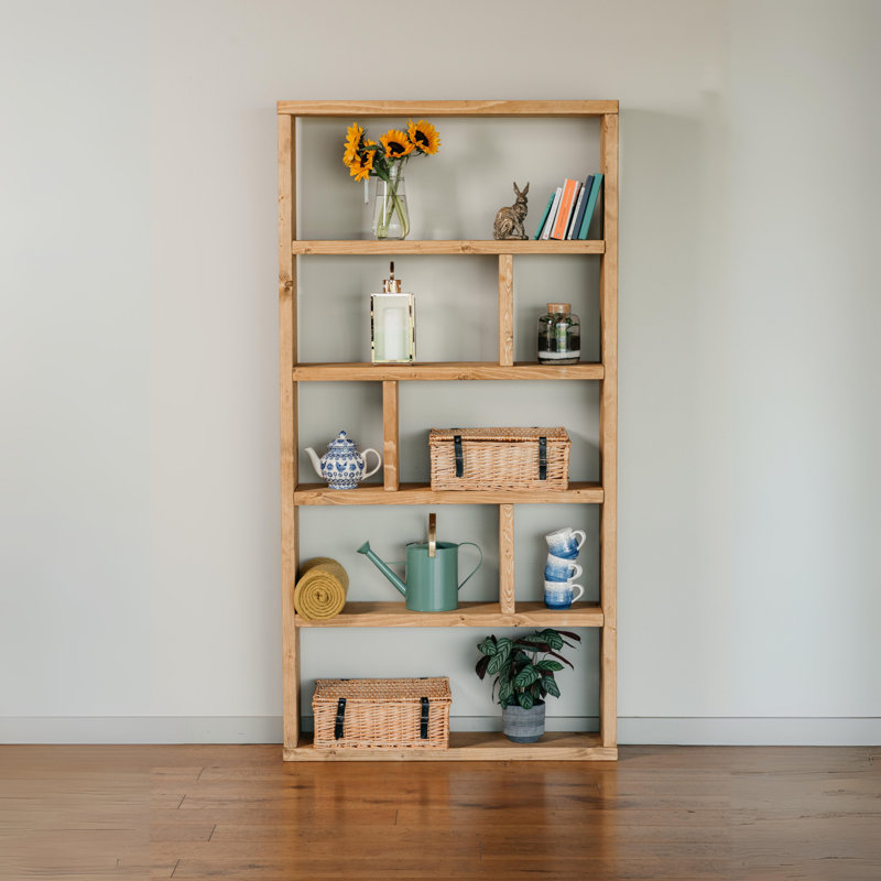 Eolus 220cm H x 112cm W Solid Wood Geometric Bookcase, 220cm H x 112cm W x 39cm D, Medium Oak