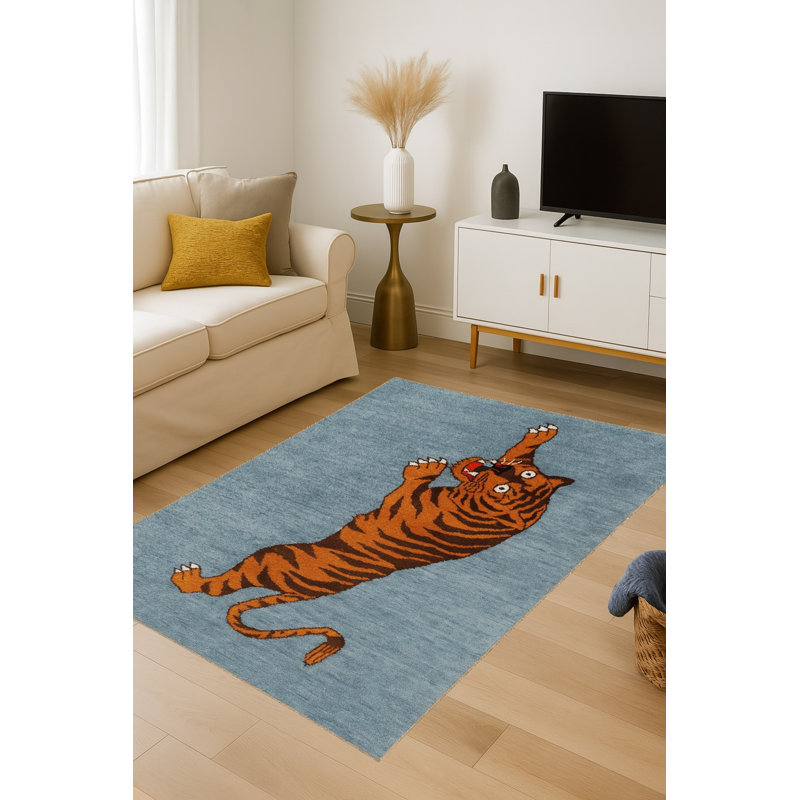 Tapis gris tissé à imprimé tigre Mosso, 4'11" x 7'7"