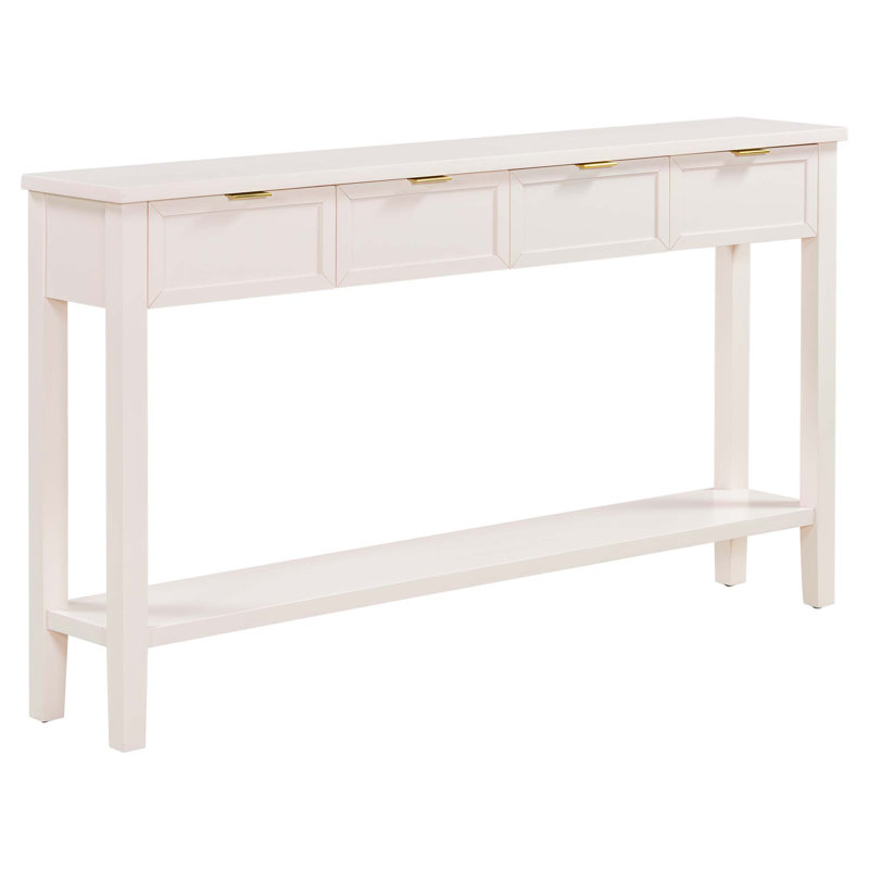 Modern 4-Drawer Console Table, White