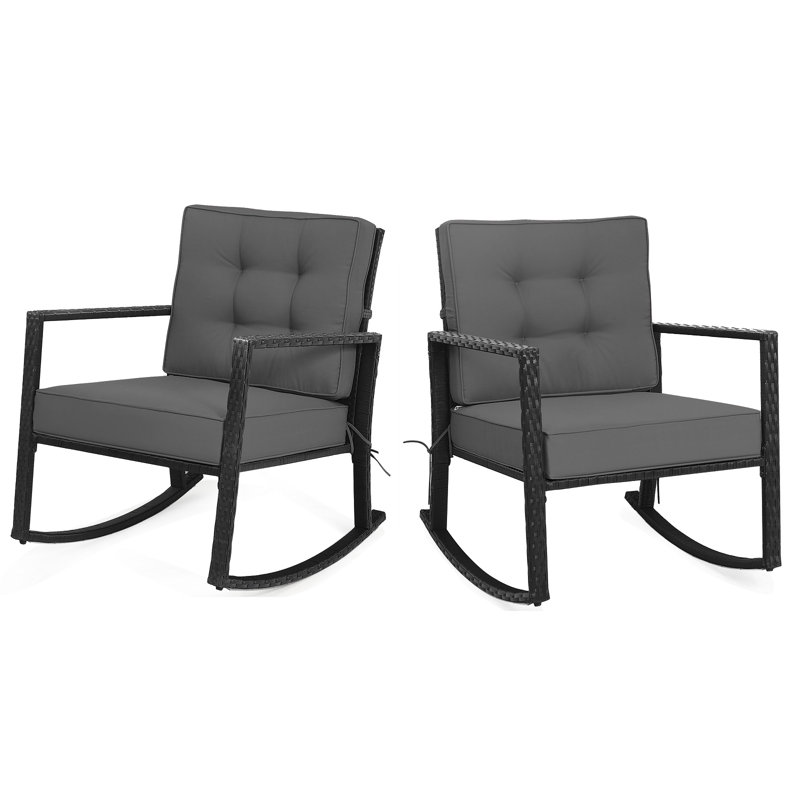 Chaise berçante d'extérieur en osier avec coussin 2 pièces Patiojoy, gris