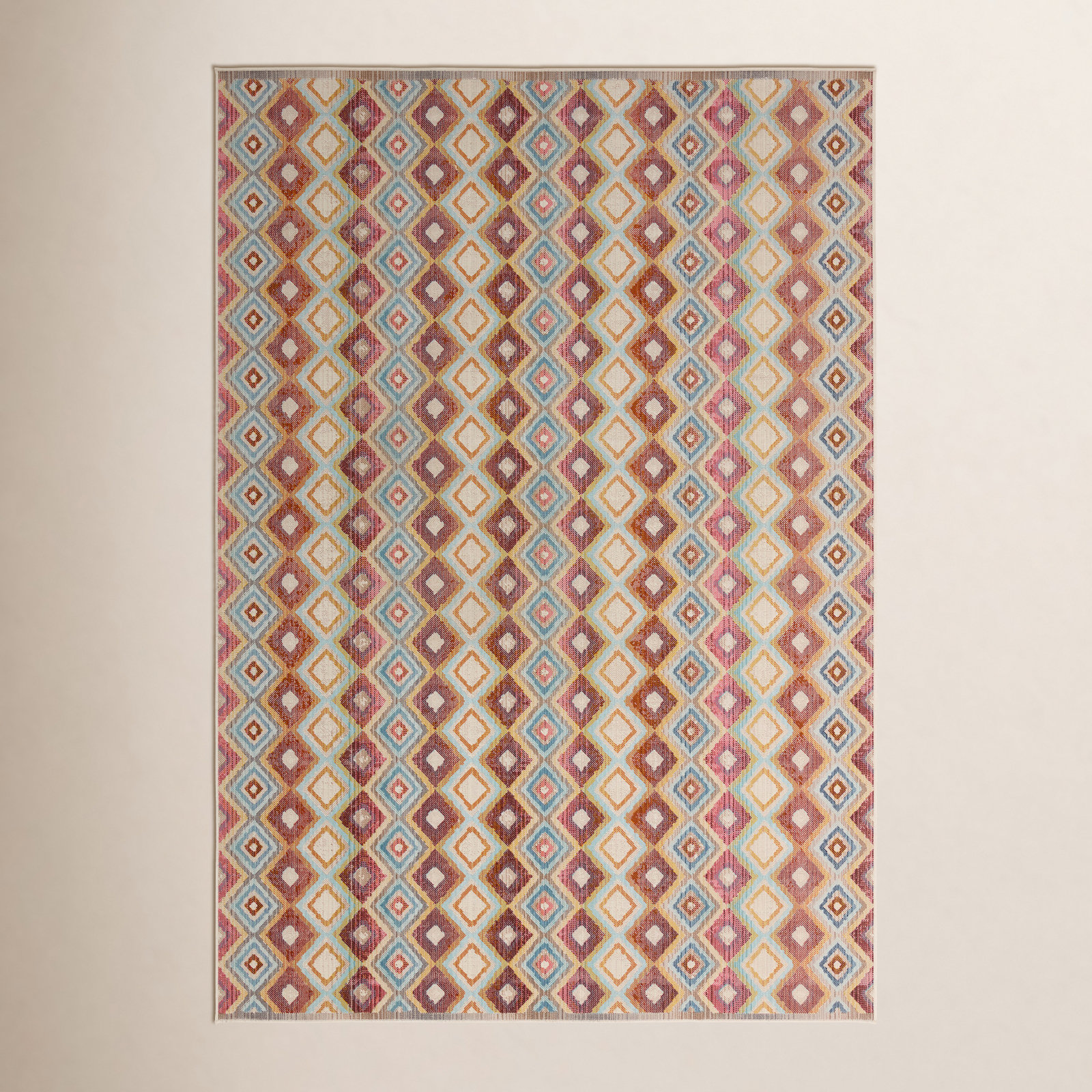 Deva Brown Blue Red Geometric Rug, Rectangle 9' x 12'