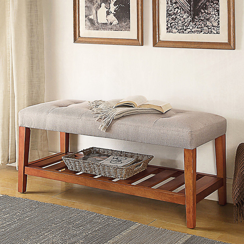 Banc rembourré avec rangement ouvert, banc de vestibule, Gris clair
