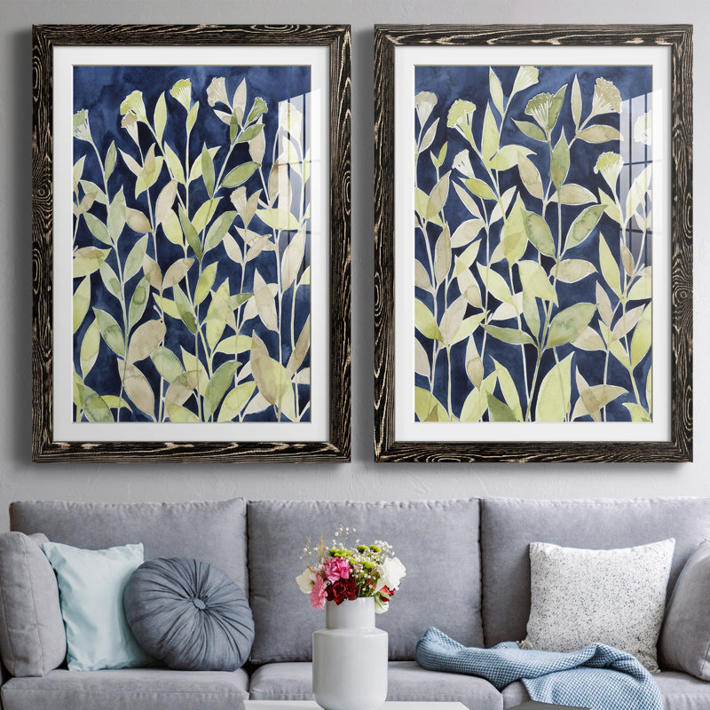 Indigo Blooming Night I encadré mat - prêt à accrocher, Noir, H 37,5 po x l 55 po x P 1,5 po