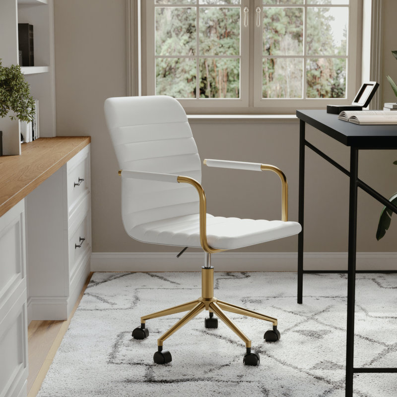 Saddle Brown Faux Leather Swivel Office Chair with Bronze Frame