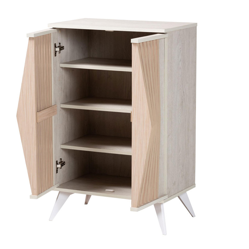Simona Light Gray and Brown Wood Mid-Century Accent Cabinet