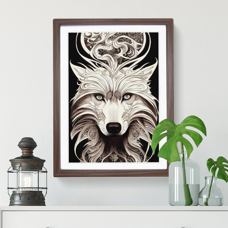 XV1022-5248X Wolf Art Deco No.1 - Single Picture Frame Print, 46cm H x 34cm W, Walnut Framed