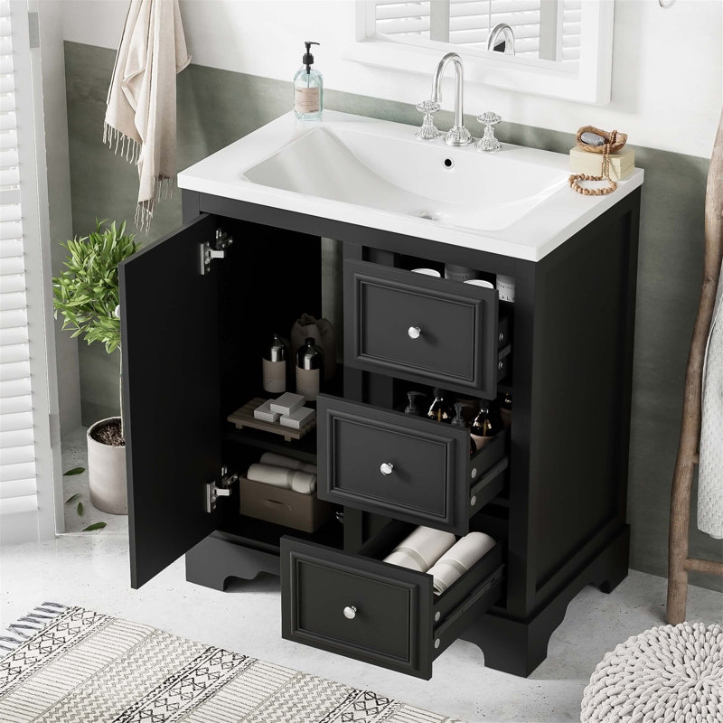 Meuble-lavabo 30 po avec lavabo en céramique et 3 tiroirs