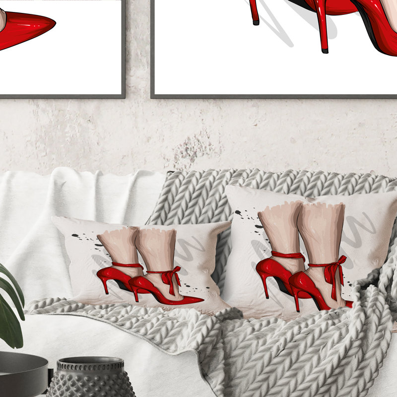 Jambes de femme avec talons aiguilles rouges II - Coussin décoratif imprimé moderne, 16 po x 16 po