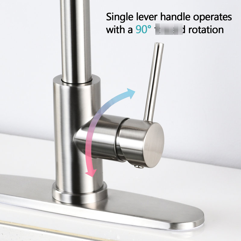 Pull Down Spray Kitchen Faucet In Brushed Nickel Stainless Steel - Scratch-, Rust-, Spot-, 360 Swiveling Spout, 1.8Gpm Flow Scratch & Rust , Spotless Finish, Max Rate