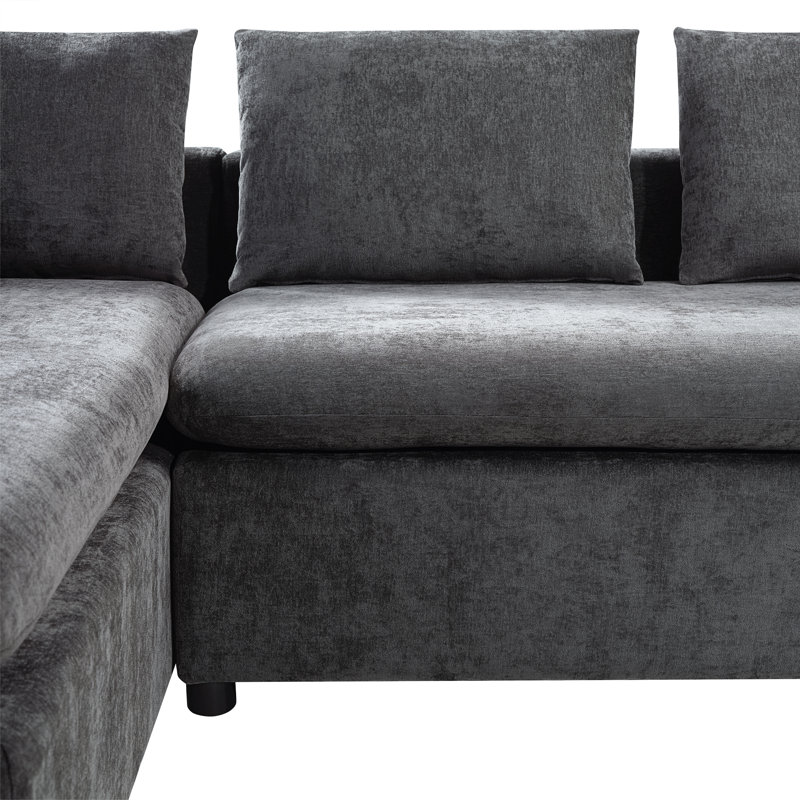 Canapé modulaire en L de 93,7 po (gris): canapé rembourré en chenille avec compartiment de rangement en bois pour le salon