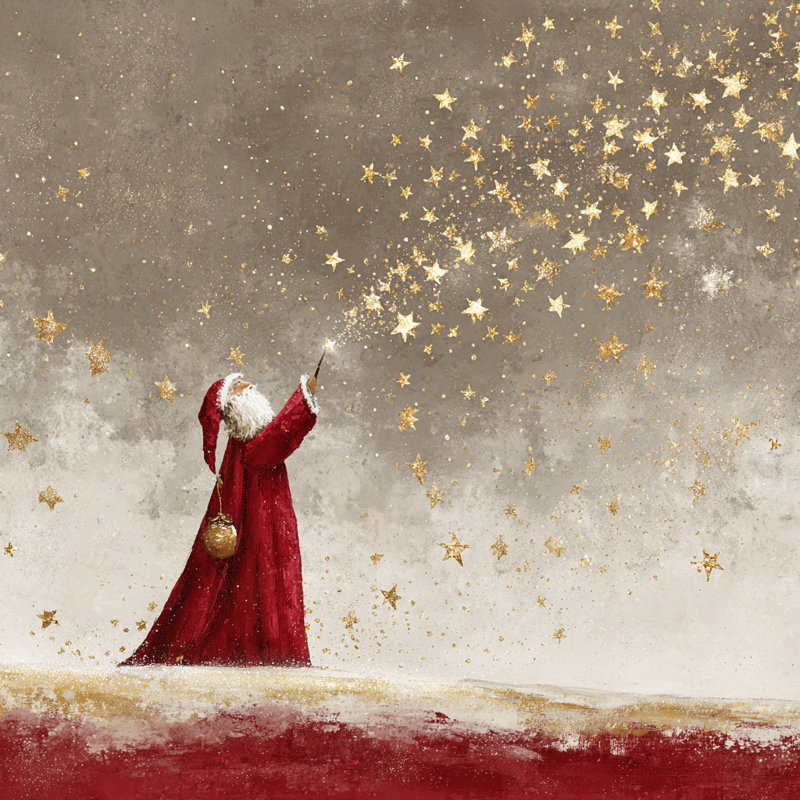 «Santa Casting Golden Stars», art mural sur toile tendue