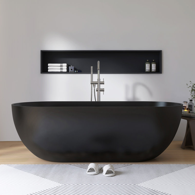 69" x 30"  Freestanding  Tub Solid Surface Soaking Bathtub, Matte Black