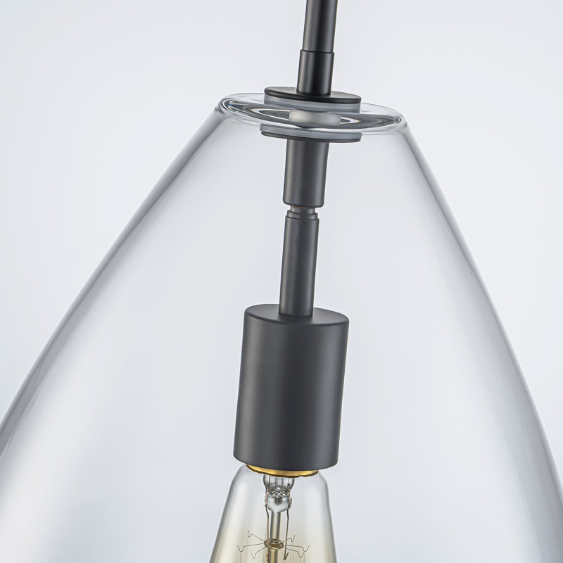 Glowlite 1-Light Single Clear Glass Teardrop Pendant, Matte Black